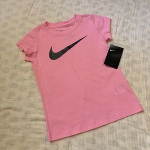 Nike Girl T-Shirt ~ Pink, Gunmetal Grey Glitter swoosh logo